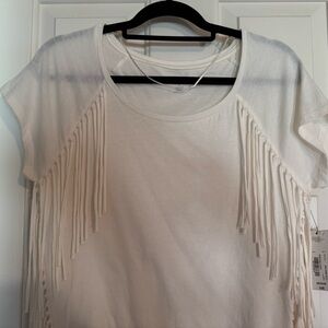 NWT a.n.a - Ivory Short Sleeve Fringe Tee - Size Medium. Boho Cute!!
